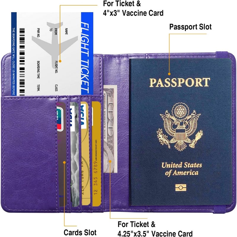 FACATH Premium Passport Holder for Travel, RFID Blocking Passport Cover Slim, Durable & Travel-Friendly, Passport Wallet Keep Your Documents Safe & Organized (Purple) - Image 3